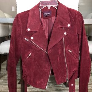 Burgundy Suede Leather Moto Jacket S NWT